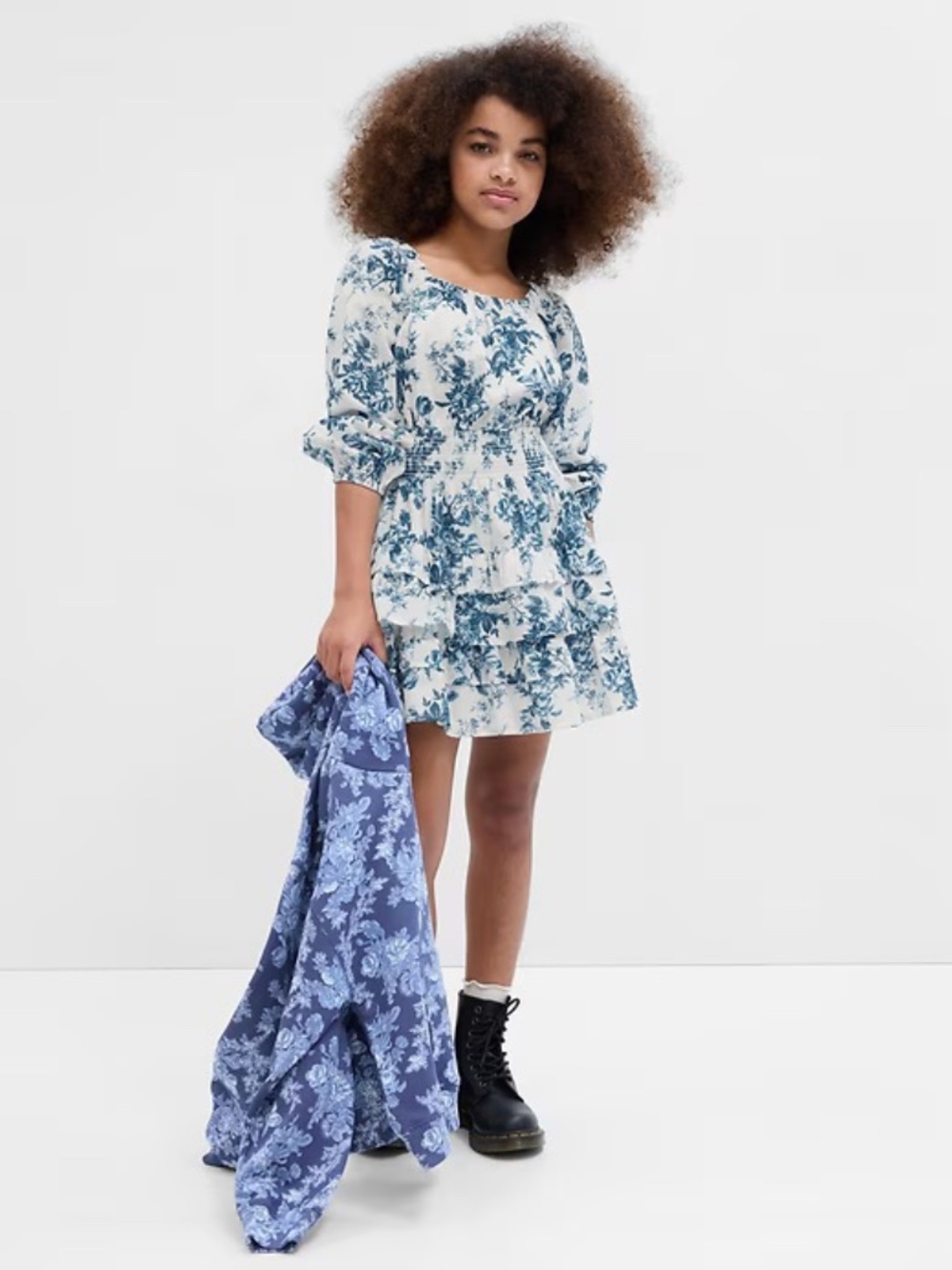 Gap × LoveShackFancy Kids Floral Mini Dress Blue White